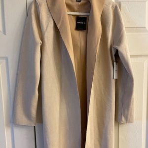 Forever21 Hooded Trench Coat Jacket Ivory Cream Beige Size Medium NWT